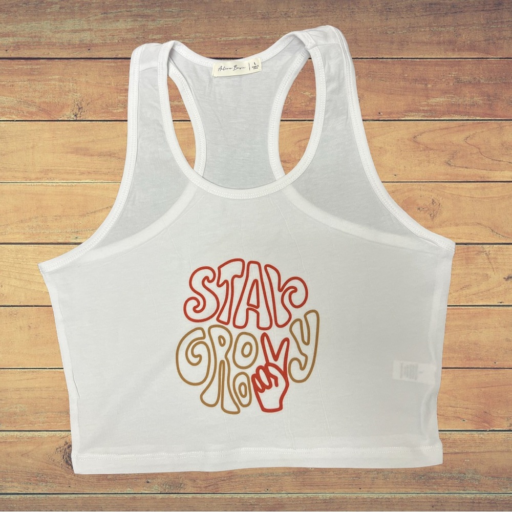 Stay Groovy tank  S-L available brand new.